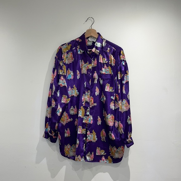 LARGE PURPLE SILK BLOUSE - VINTAGE COMO FROM THE NETHERLANDS - USED LIKE NEW - Picture 1 of 3